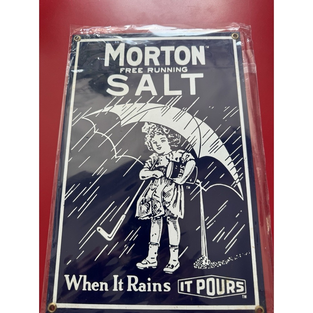 Porcelain Sign MORTON SALT  signature piece Girl In The Rain Advertising